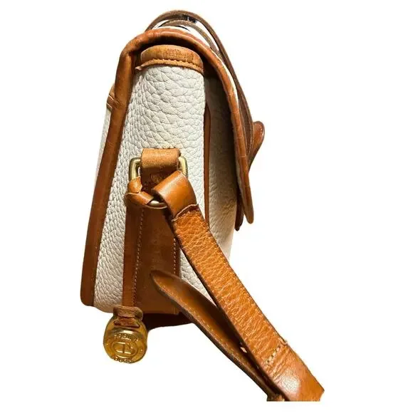 Vtg DOONEY & BOURKE AWL Equestrian Bag White Pebbled Leather British Tan 80's - Picture 3 of 16